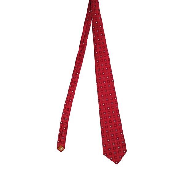 MICHAEL MICHAEL KORS 100% Silk Tie Red Stripe Geometric Square Classic - Picture 3 of 9